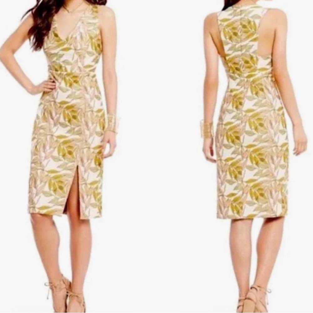 Gianni Bini Multicolor Leaf Print Midi Dress